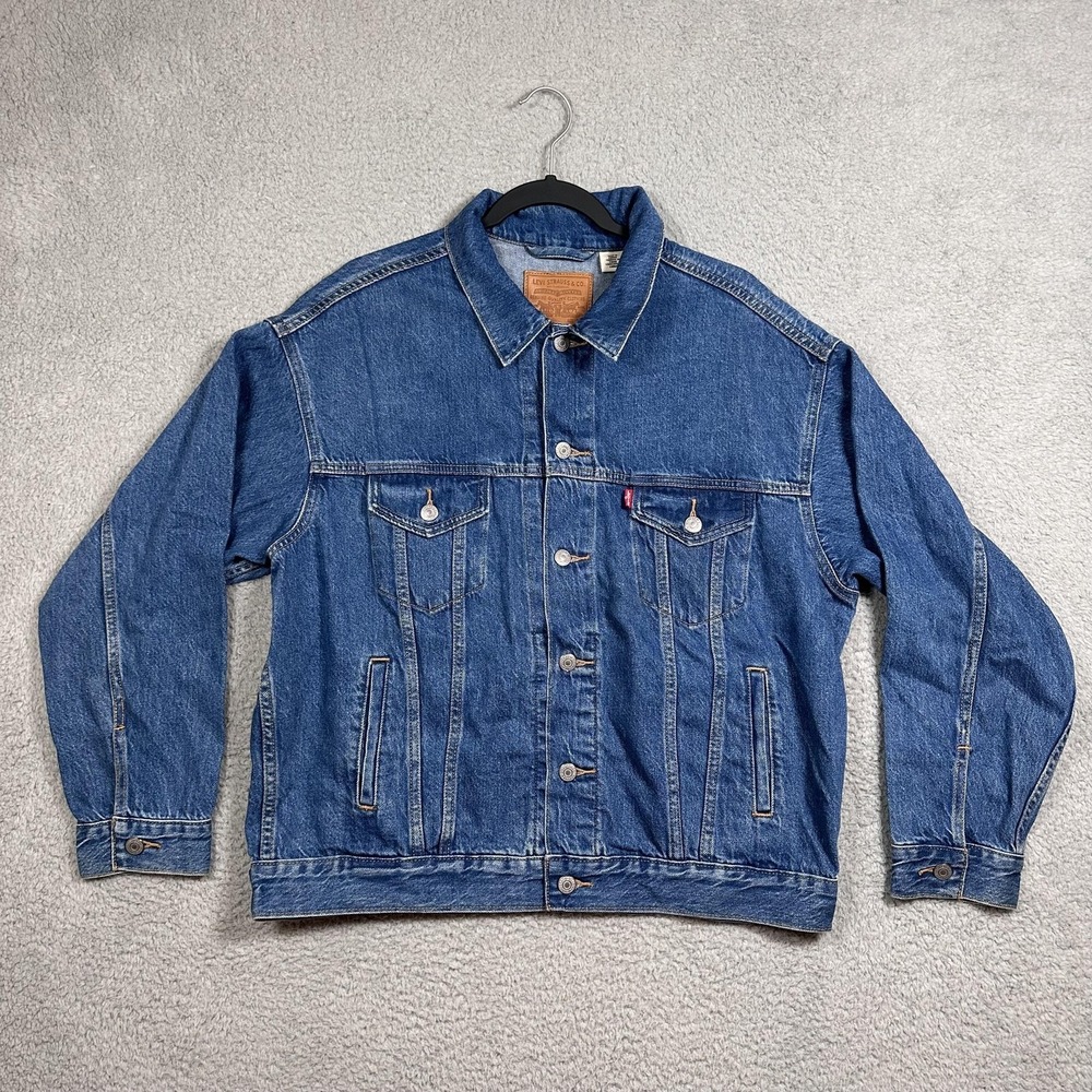 Levis Premium Denim Jacket Mens Medium Blue‎ Trucker Jean Coat Casual Classic